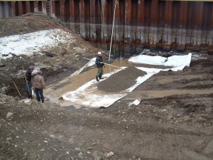 Préparation du terrain sous la rampe